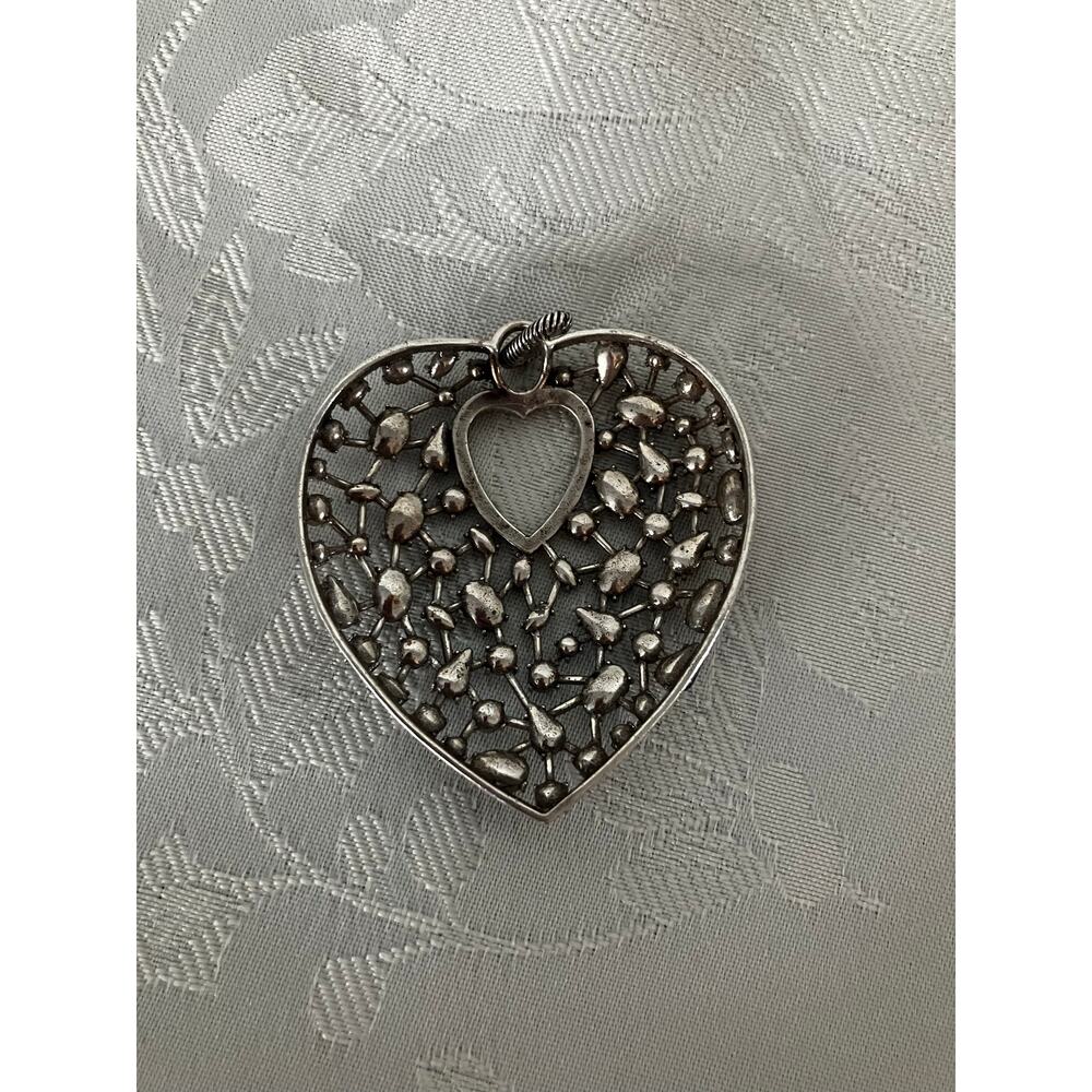 Brighton One Love Crystal Heart Pendant Silver Tone No Chain 2" - Picture 3 of 10